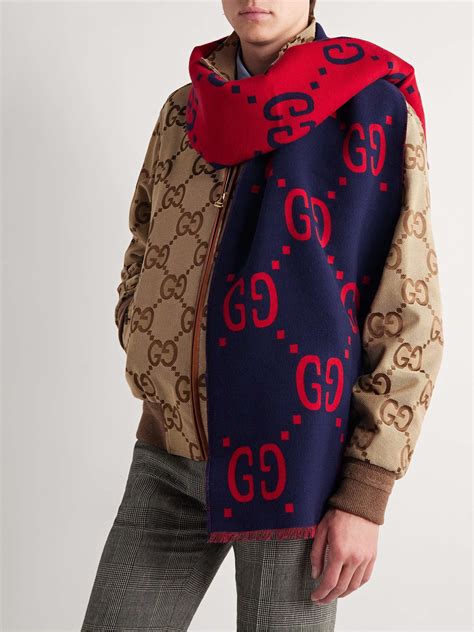 gucci gg logo monogrammed wool & silk blend scarf|gucci jacquard wool sweater.